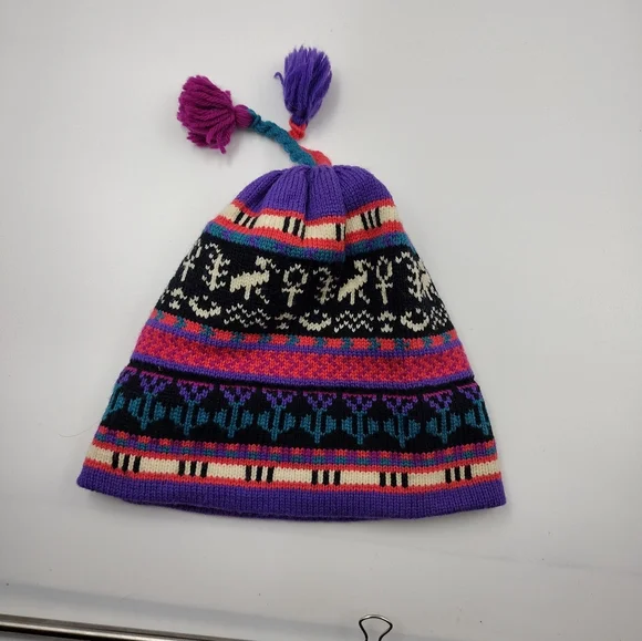 Vtg 80s Ski Hat Beanie Wool MOUNTAIN LADIES EWE Apres Cap Snow toboggan Retro - Picture 3 of 8